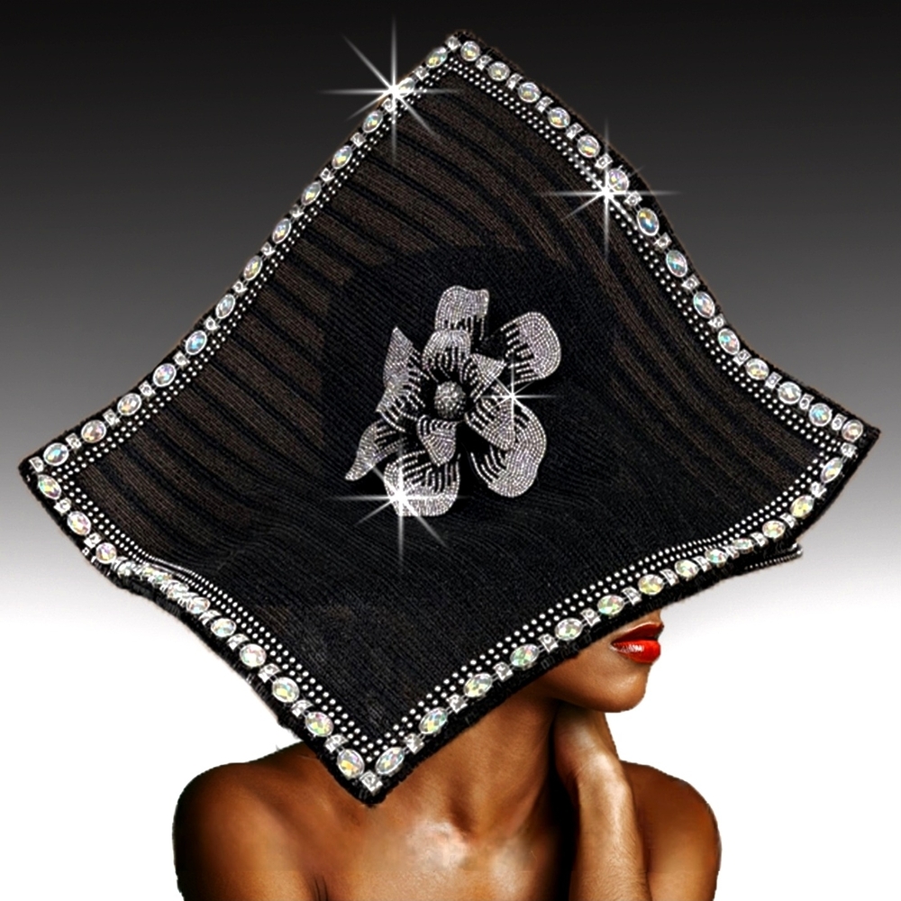 Beloved Millinery Couture Sculpted Extraordinary Black Silver Jeweled Hat NWT